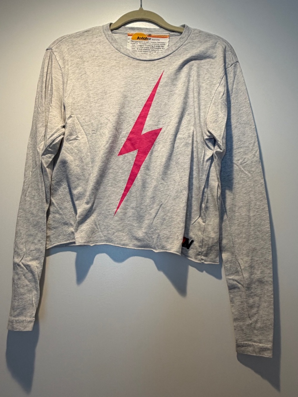 Aviator Nation Bolt Long Sleeve Cropped Boyfriend Tee - Size M